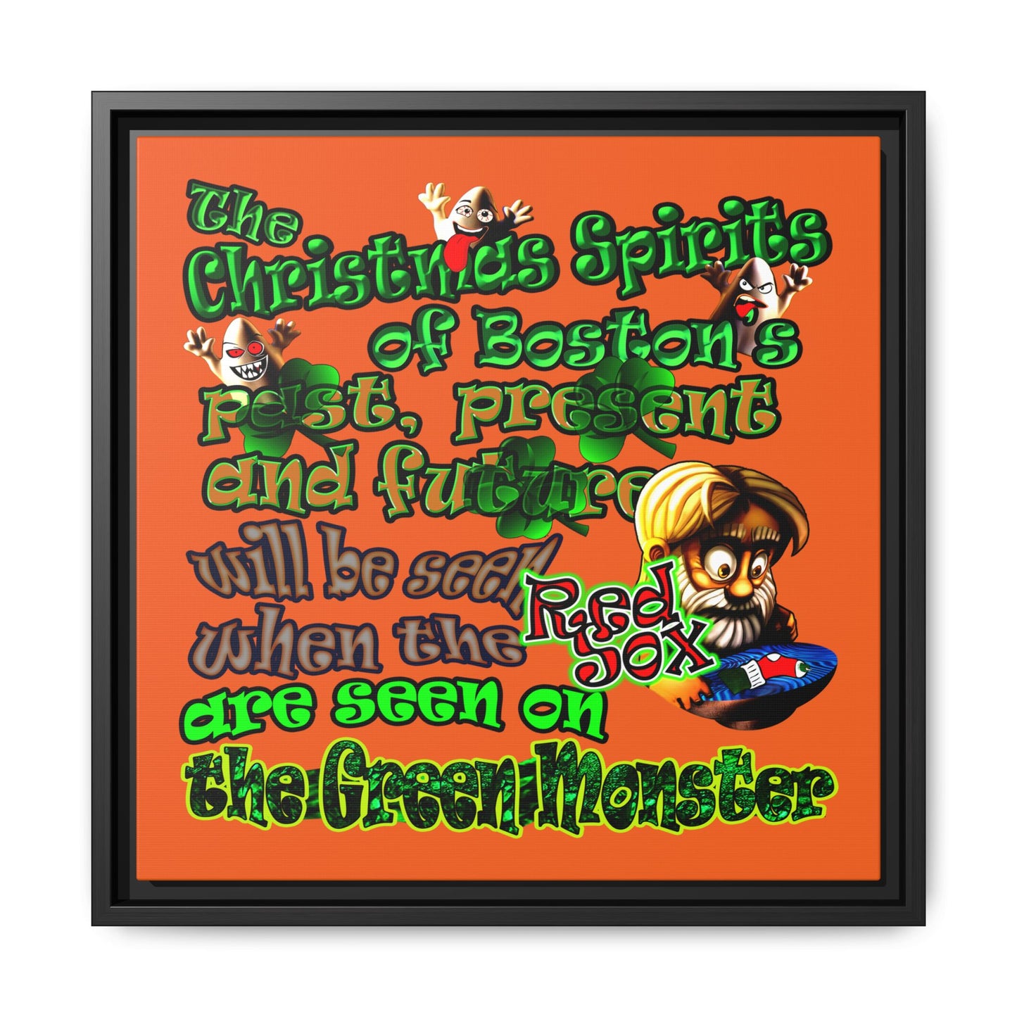 christmas spirits of boston - framed canvas art (orange)