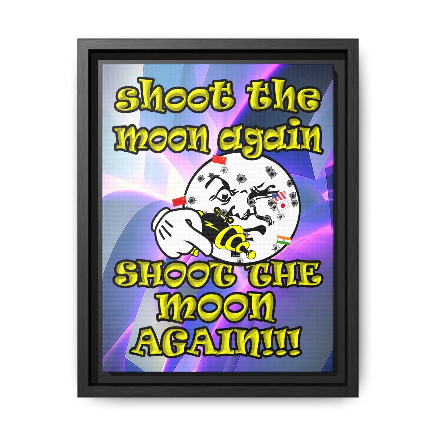 shoot the moon again - framed canvas art (grey-pink wave)