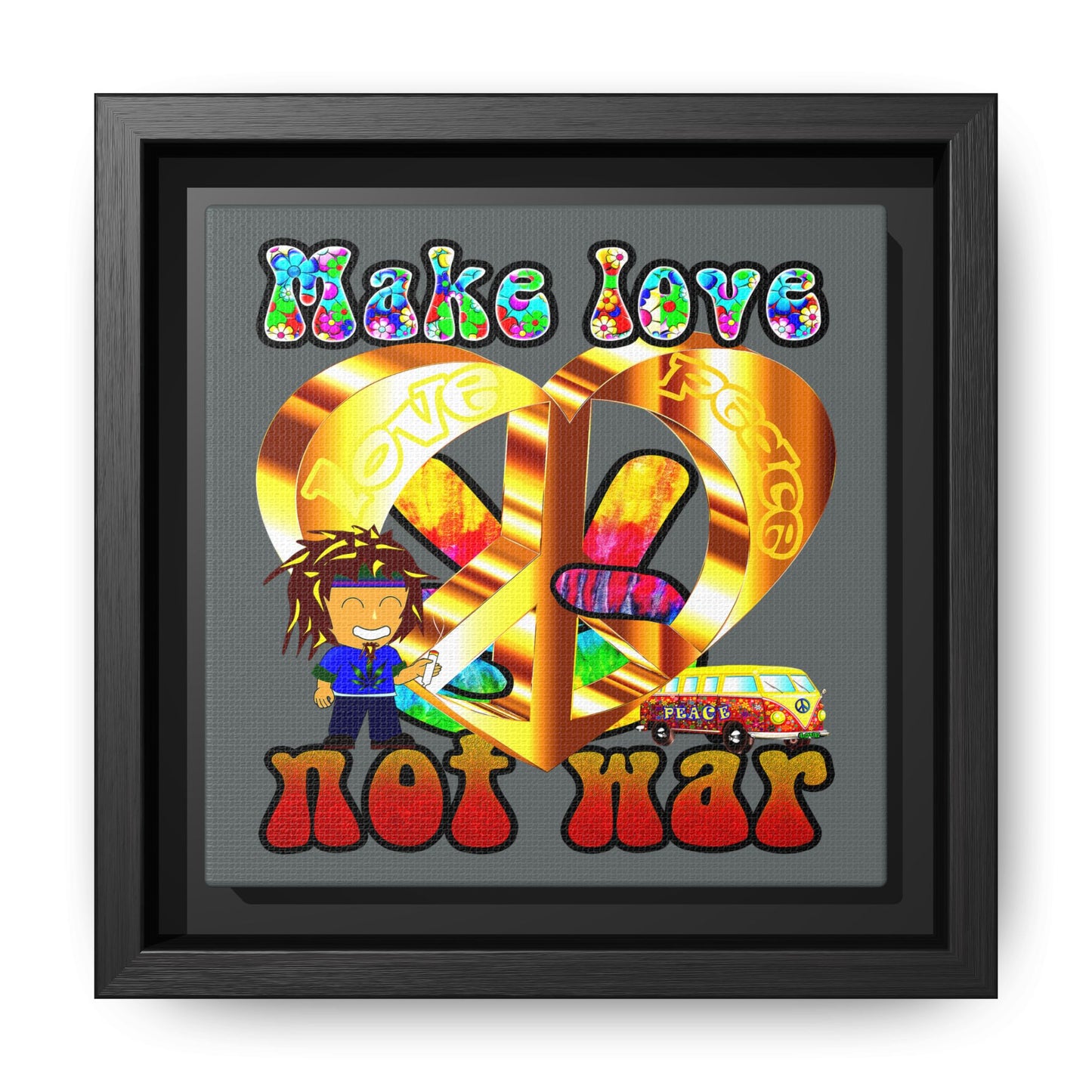 love peace - framed canvas art (dark grey)