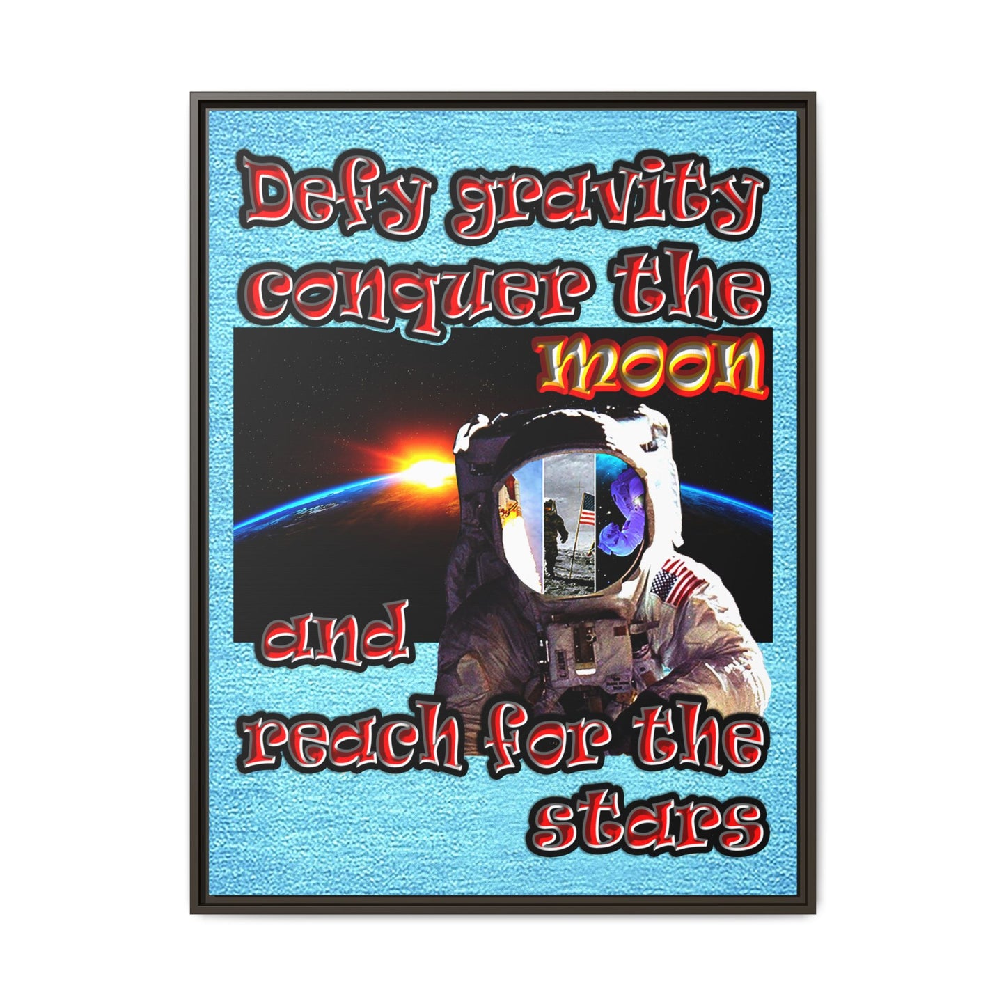 defy conquer reach - framed canvas art (faded blue)
