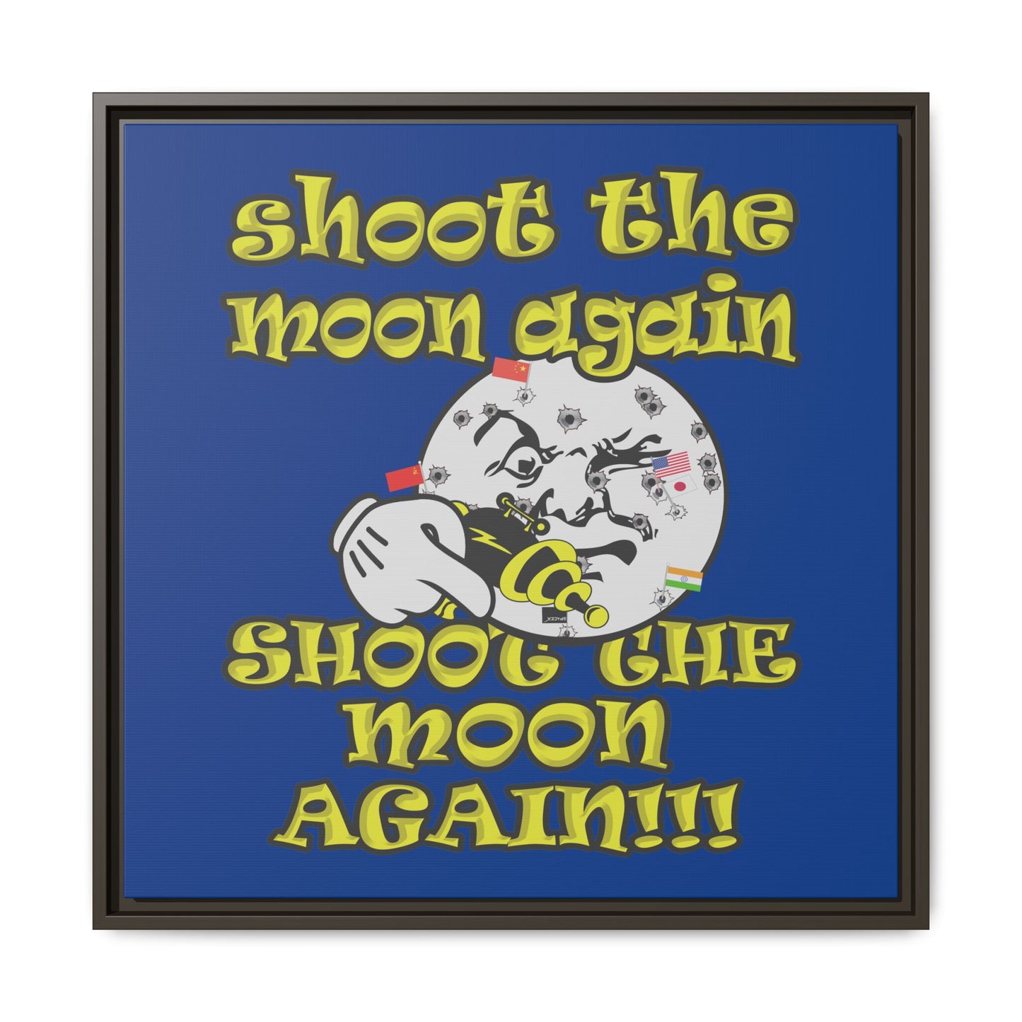 shoot the moon again - framed canvas art (dark blue)