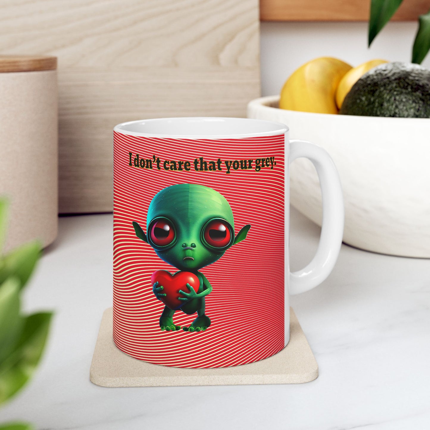 I don't care that your grey - White Mug (yellow-orange wave)
