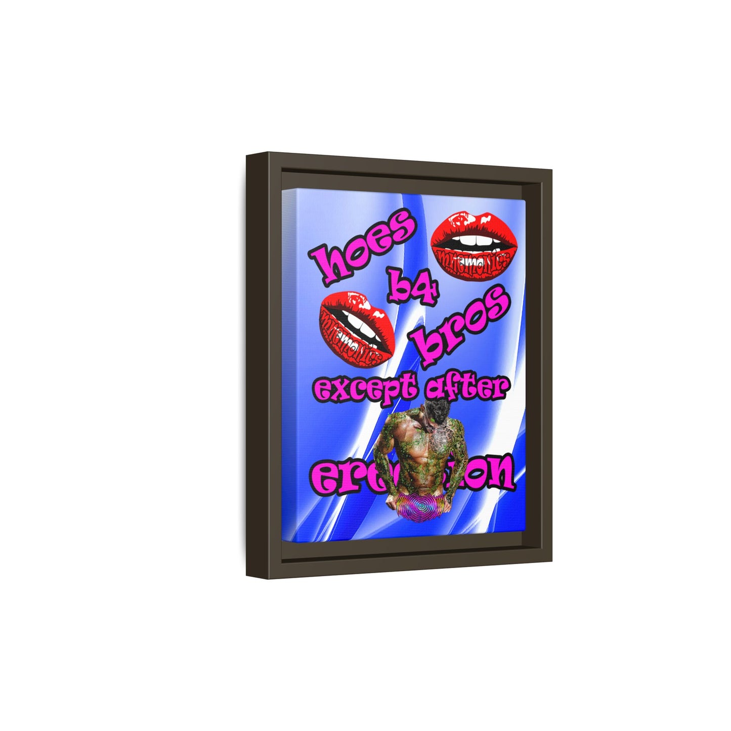 hoes b4 bros - framed canvas art (blue-white wave)