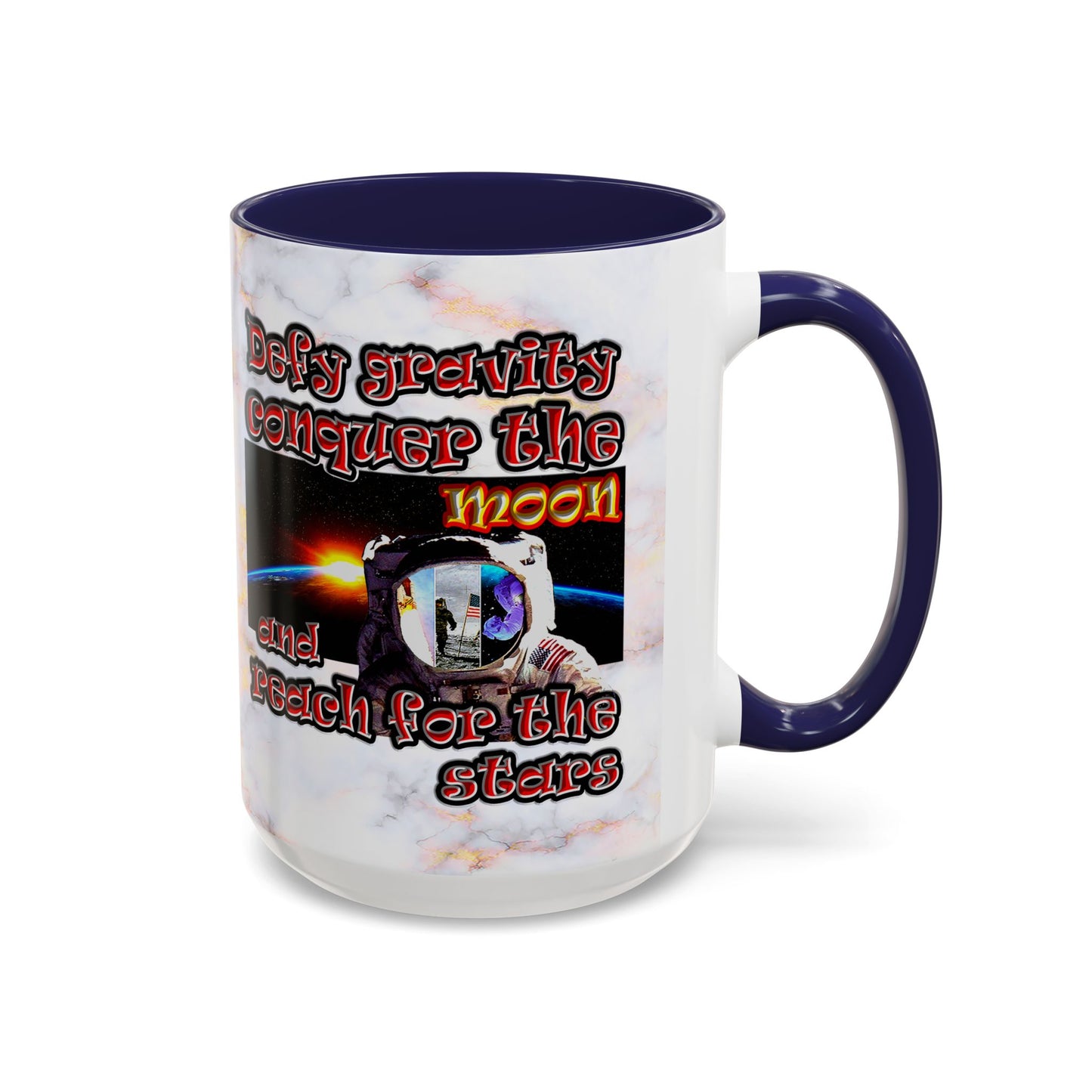 defy conquer reach - Accent Mug (white marble)