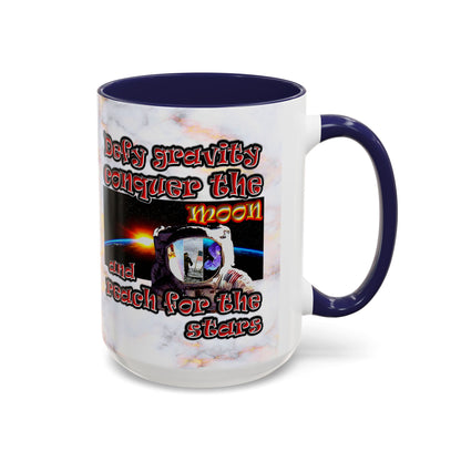 defy conquer reach - Accent Mug (white marble)