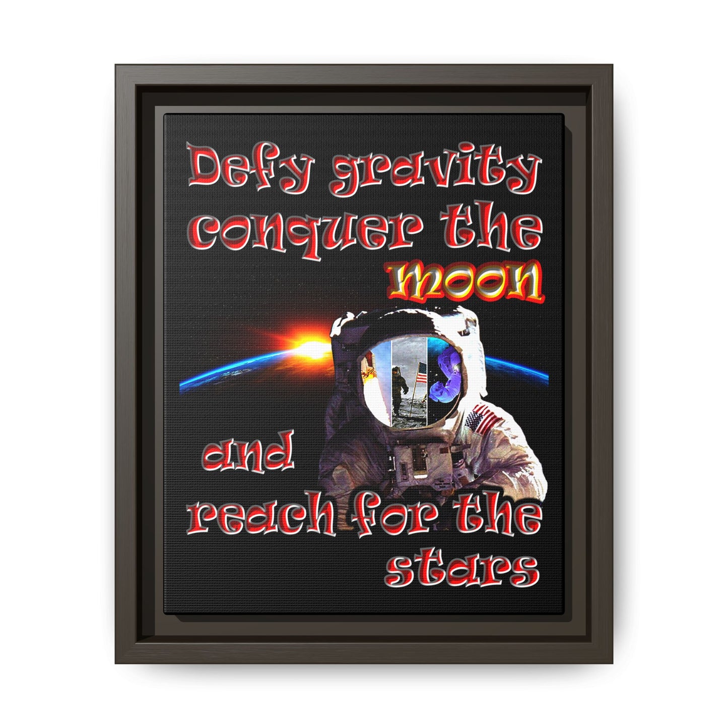 defy conquer reach - framed canvas art (black)