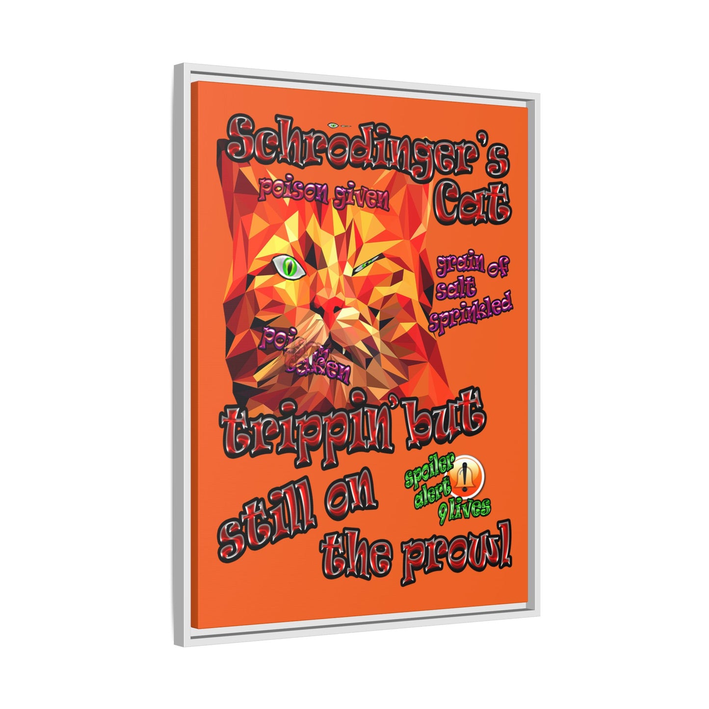 schrodinger's cat - framed canvas art (orange)