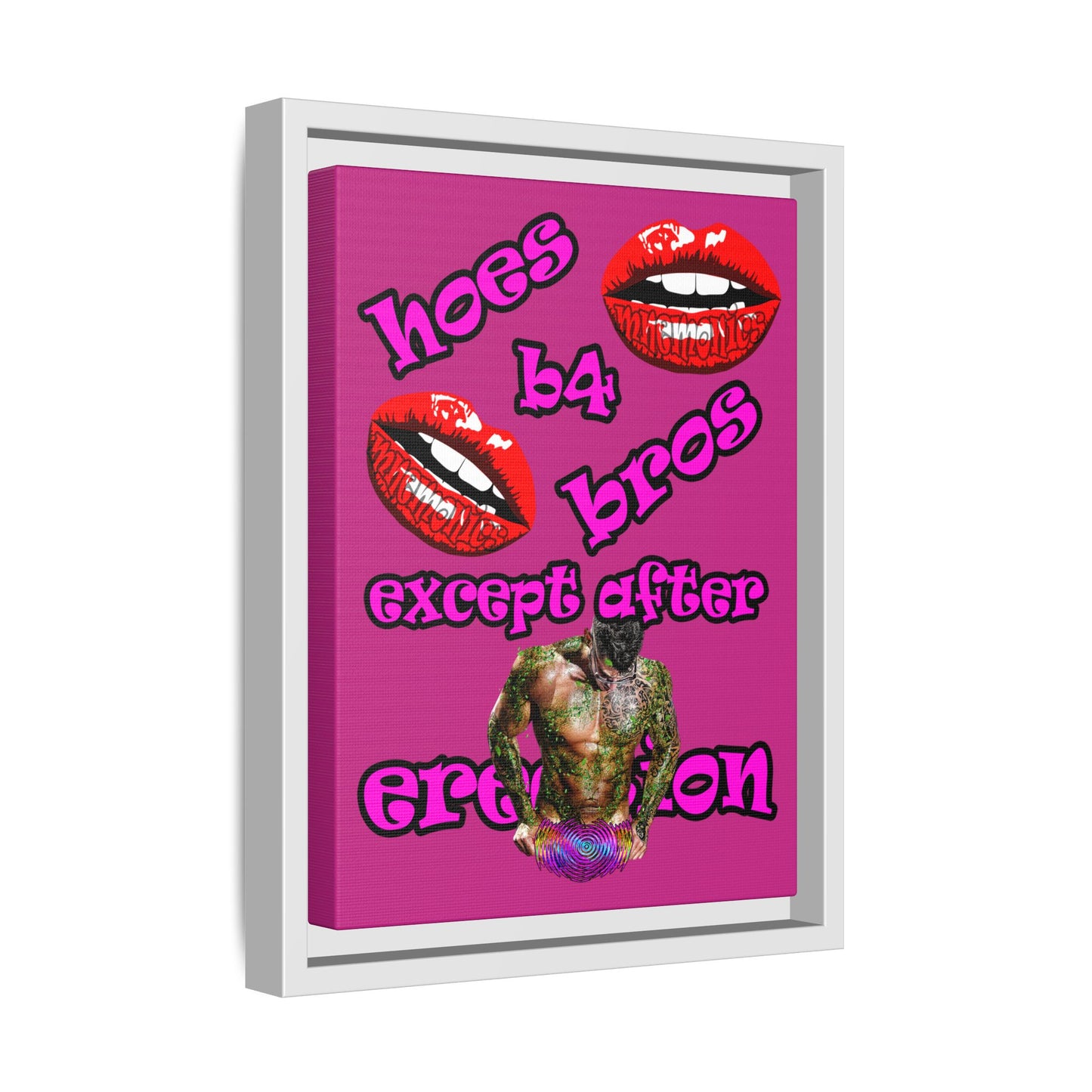 hoes b4 bros - framed canvas art (pink)