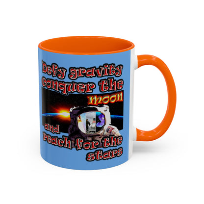 defy conquer reach - Accent Mug (light blue)