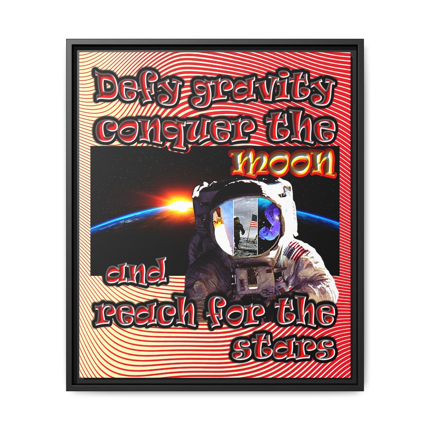 defy conquer reach - framed canvas art (yellow-orange wave)