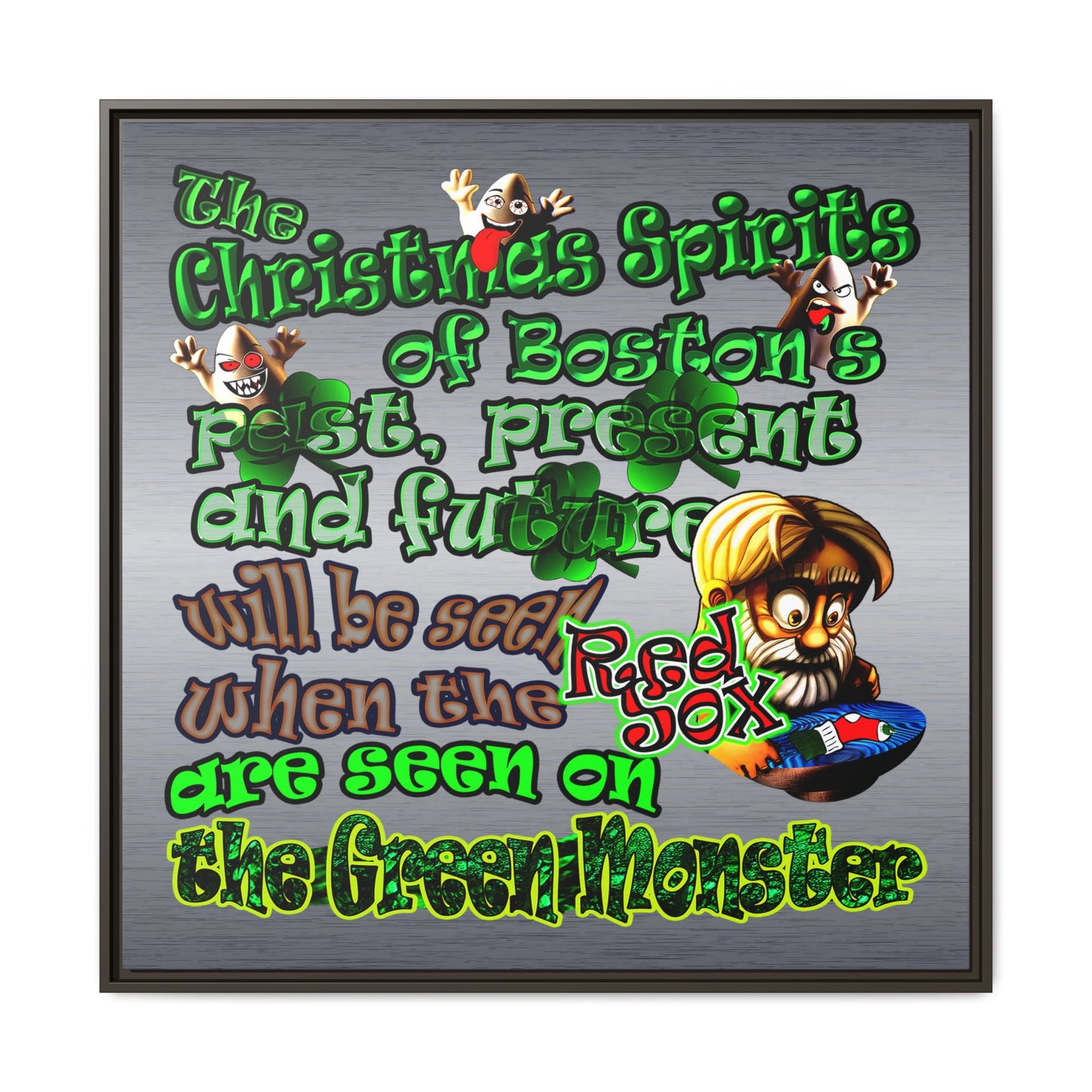 christmas spirits of boston - framed canvas art (brushed nickel)
