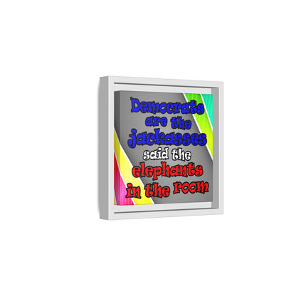 donkeys and elephants - framed canvas art (rainbow split)