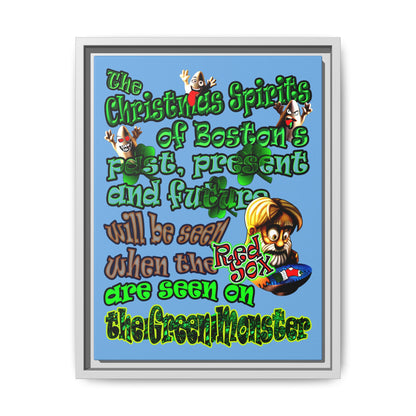 christmas spirits of boston - framed canvas art (light blue)