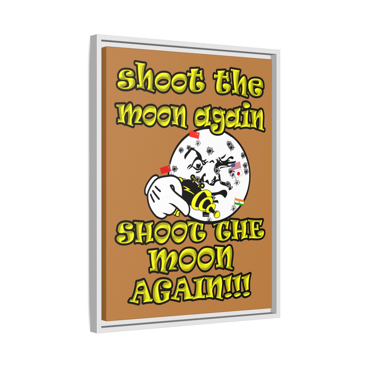 shoot the moon again - framed canvas art (light brown)