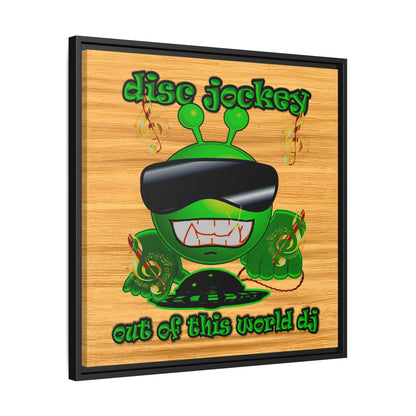 disc jockey - framed canvas art (butterscotch wood finish)