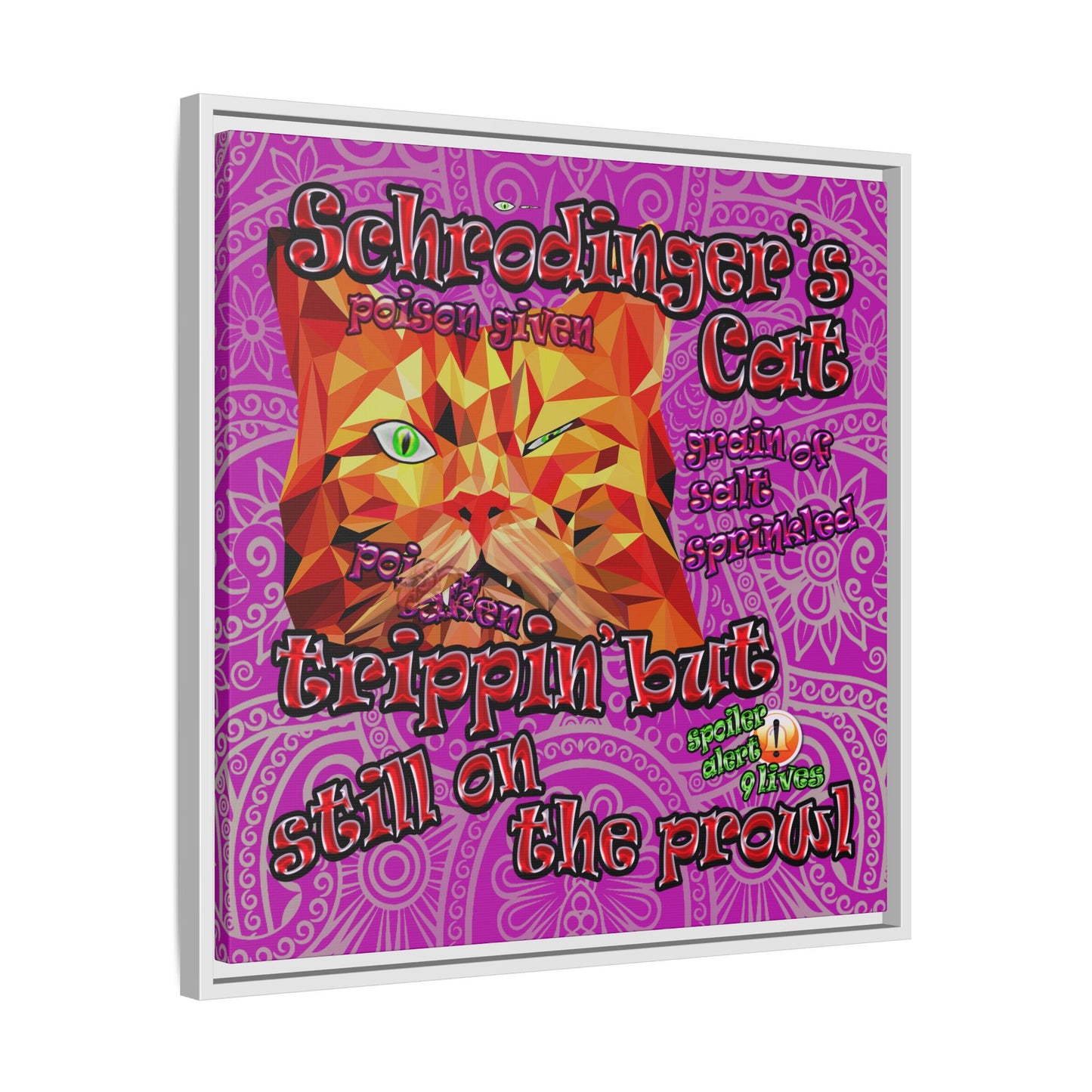 schrodinger's cat - framed canvas art (pink swirl)