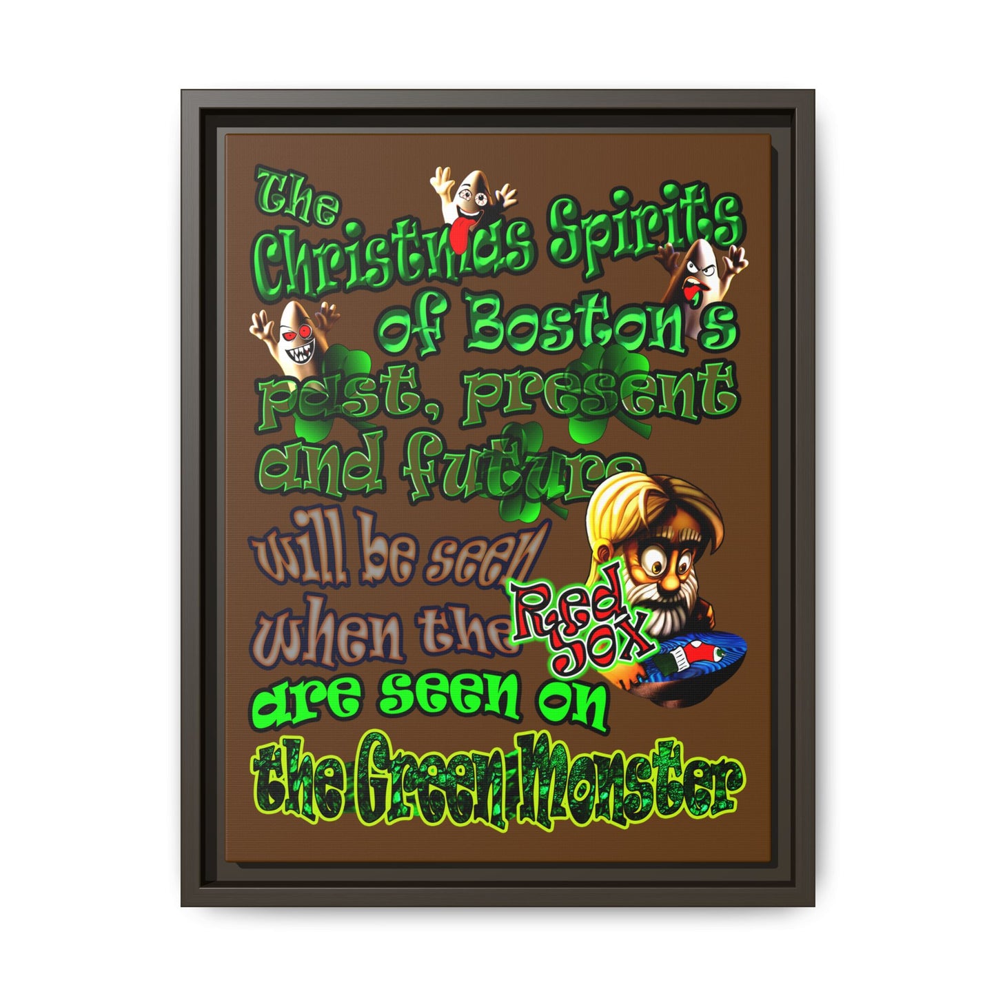 christmas spirits of boston - framed canvas art (brown)