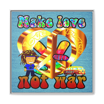 love peace - framed canvas art (faded blue)