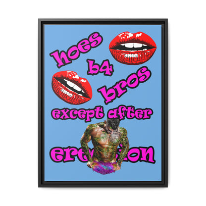 hoes b4 bros - framed canvas art (light blue)