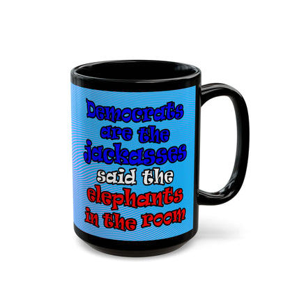 donkeys and elephants - Black Mug (light blue-purple wave)