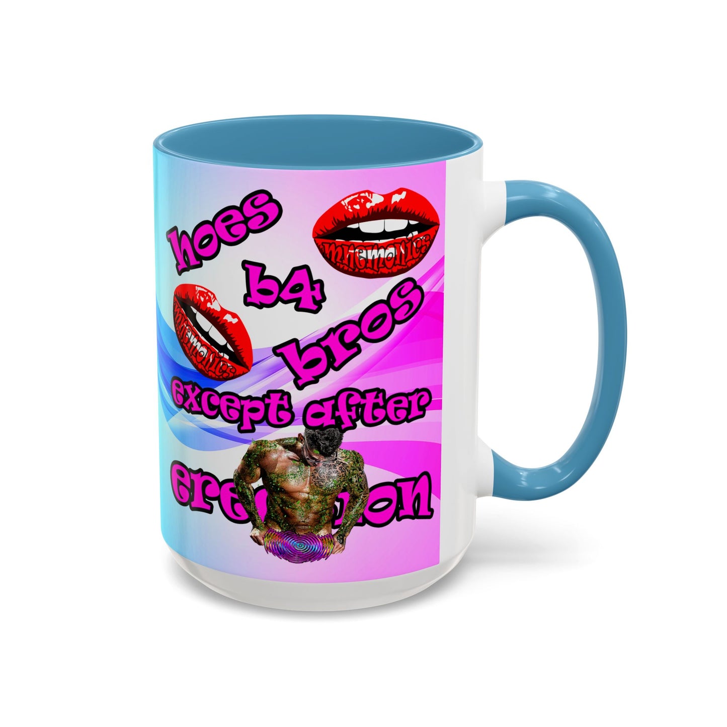 hoes b4 bros - Accent Mug (light blue-pink wave)