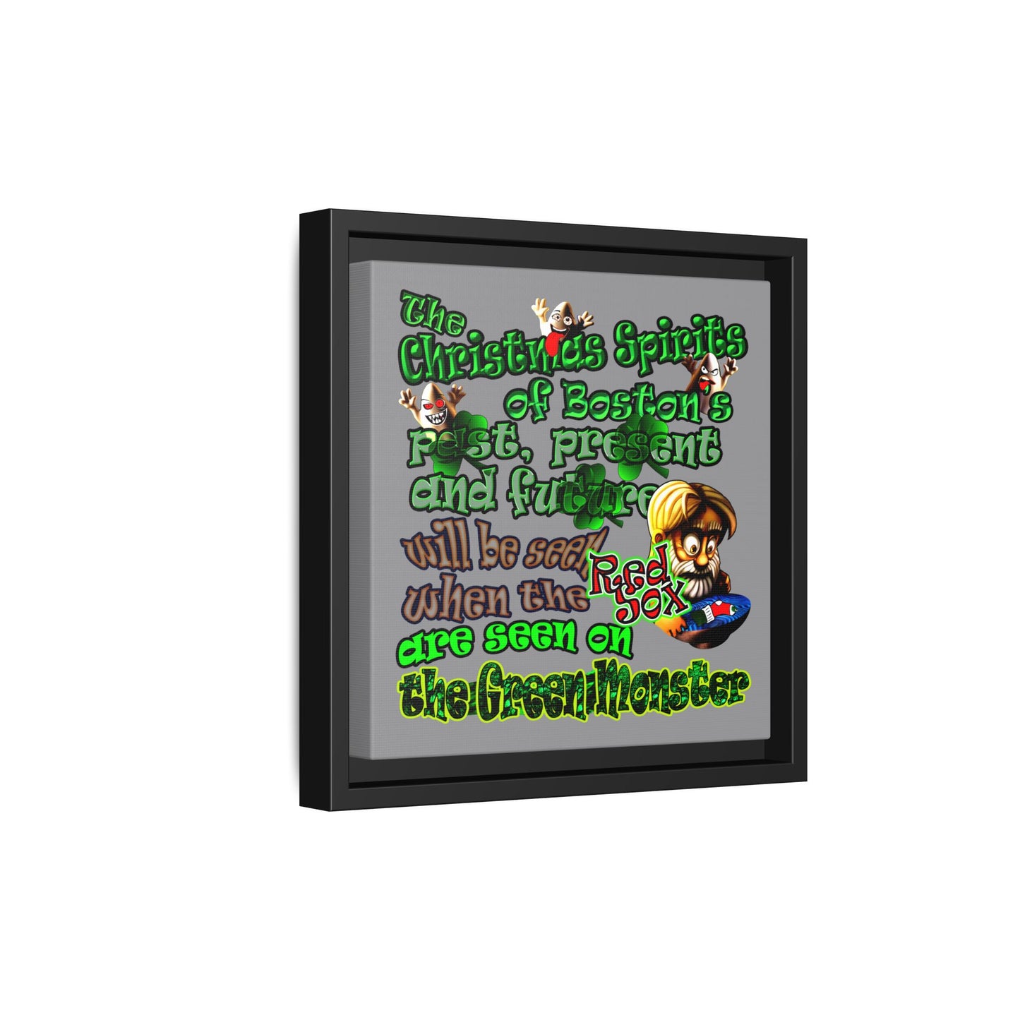 christmas spirits of boston - framed canvas art (grey)