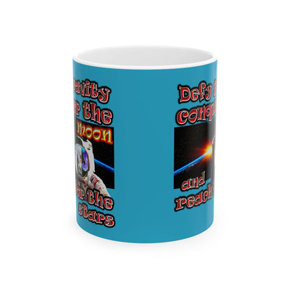 defy conquer reach - White Mug (turquoise)
