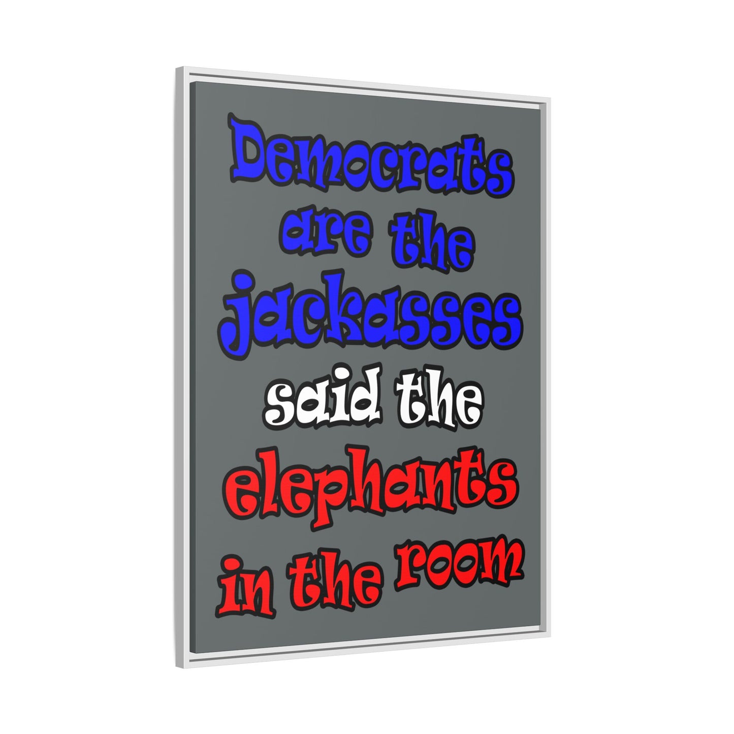 donkeys and elephants - framed canvas art (dark grey)