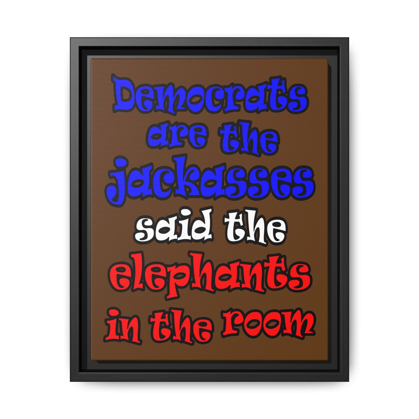 donkeys and elephants - framed canvas art (brown)