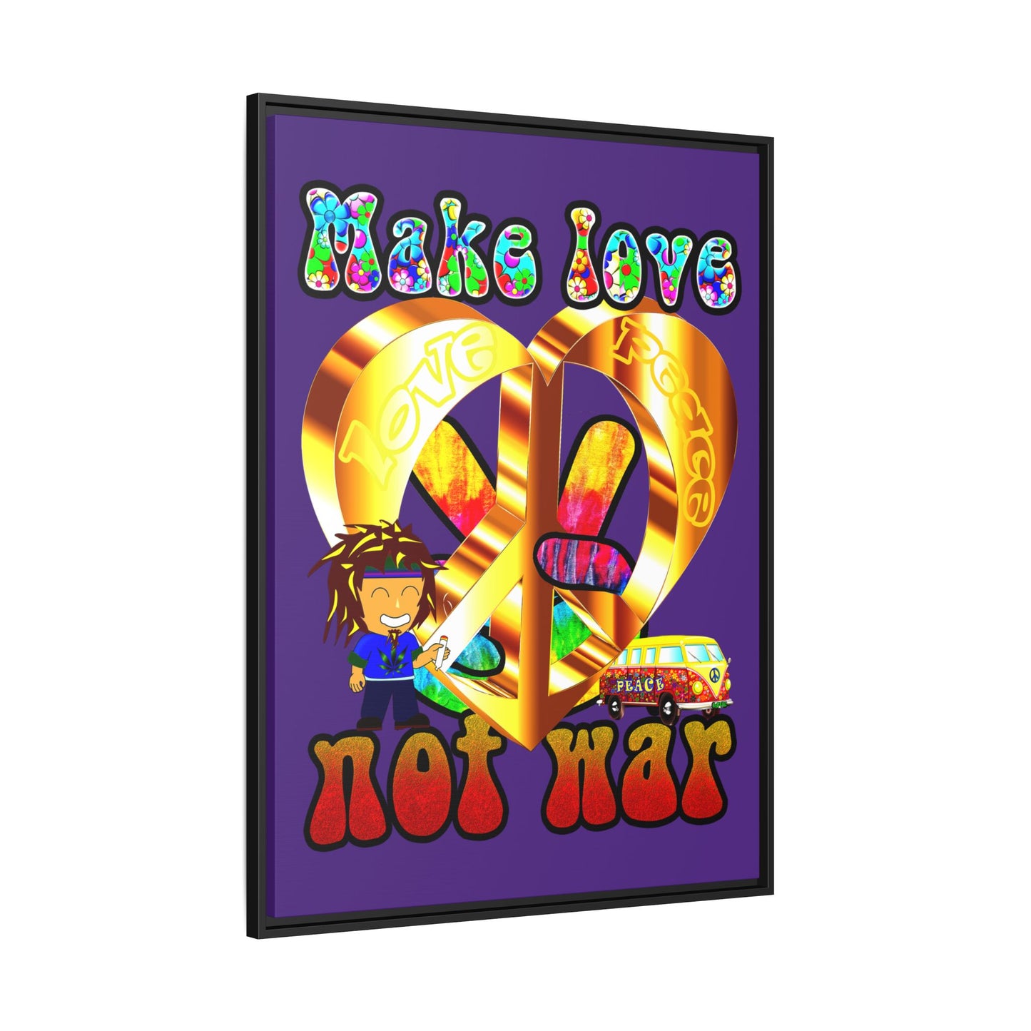 love peace - framed canvas art (purple)