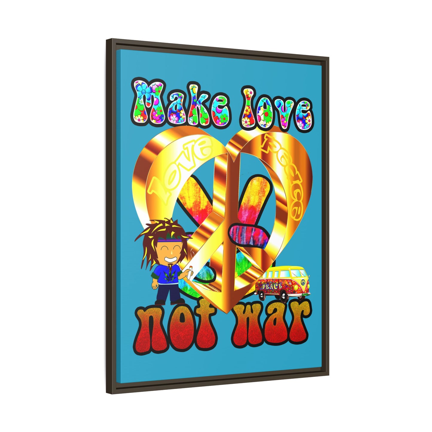 love peace - framed canvas art (turquoise)