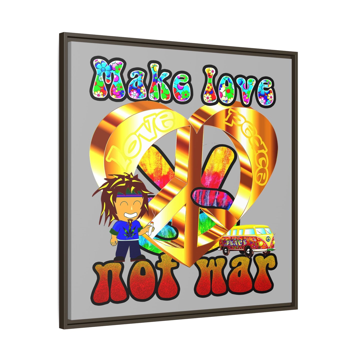 love peace - framed canvas art (light grey)