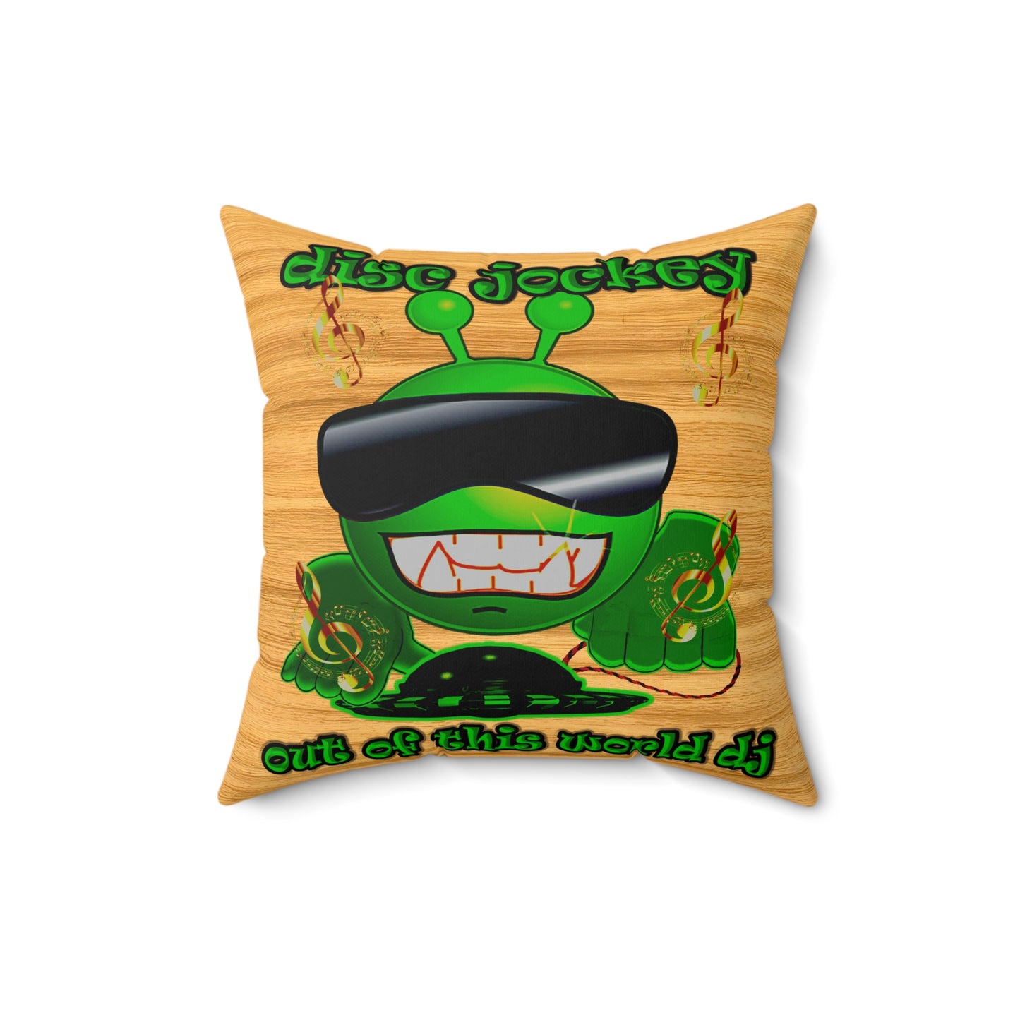 disc jockey - Spun Polyester Square Pillow - (butterscotch wood finish)