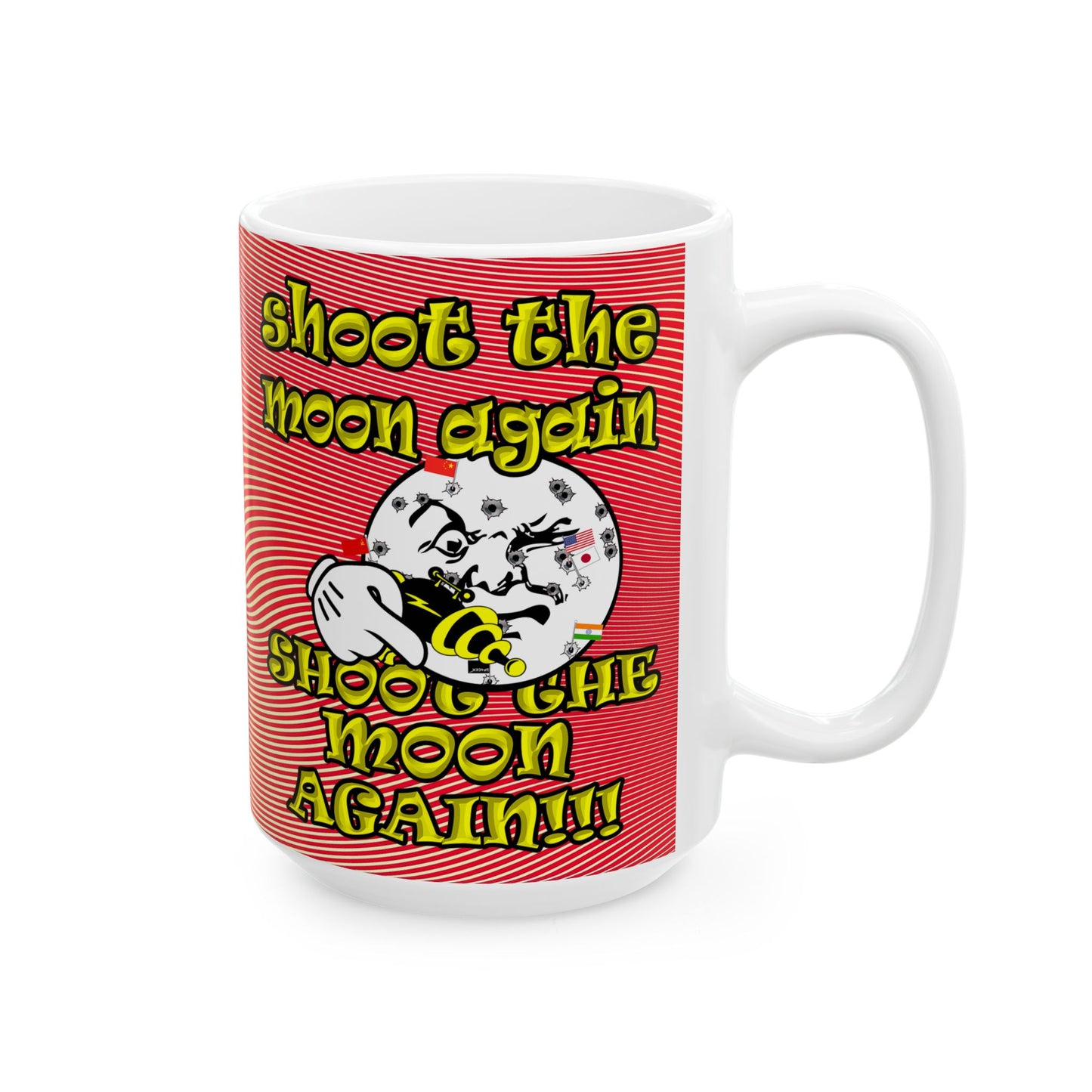 shoot the moon again - White Mug (yellow-orange wave)