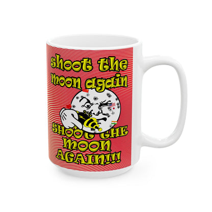 shoot the moon again - White Mug (yellow-orange wave)