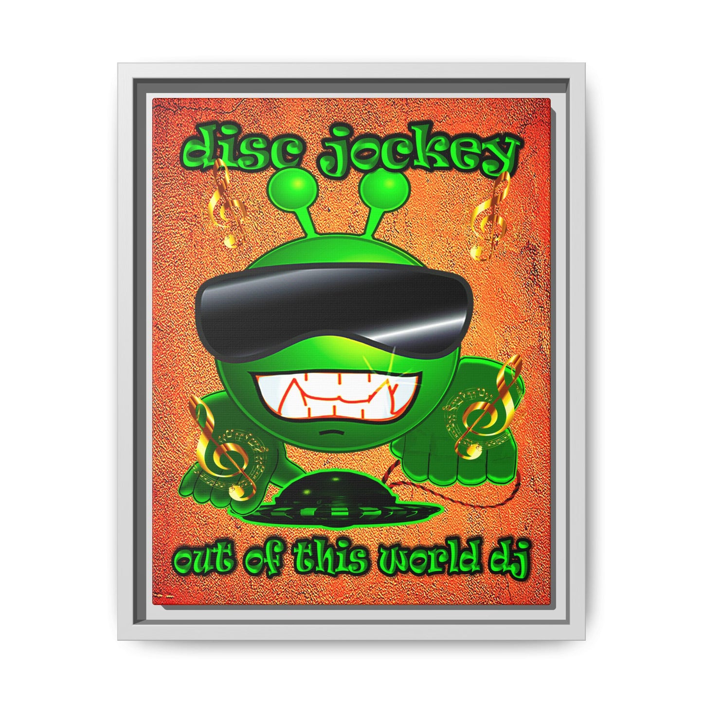 disc jockey - framed canvas art (burnt orange)
