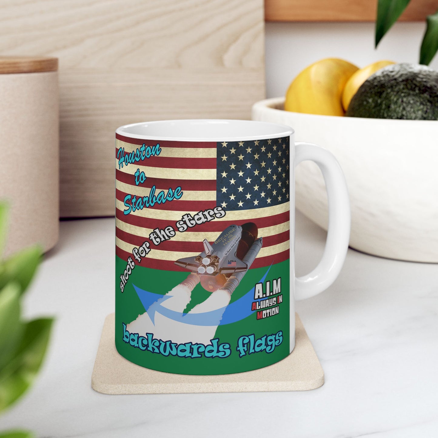 shoot for the stars - White Mug (dark green)
