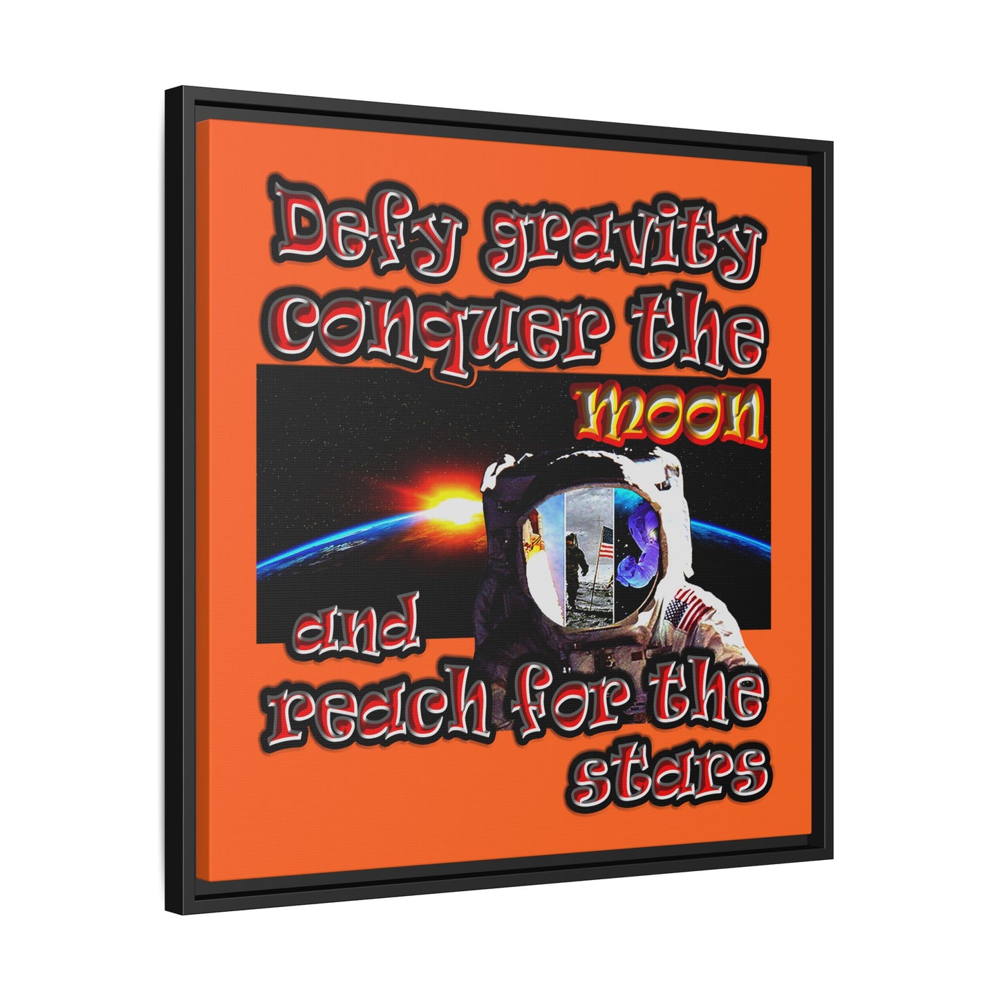 defy conquer reach - framed canvas art (orange)