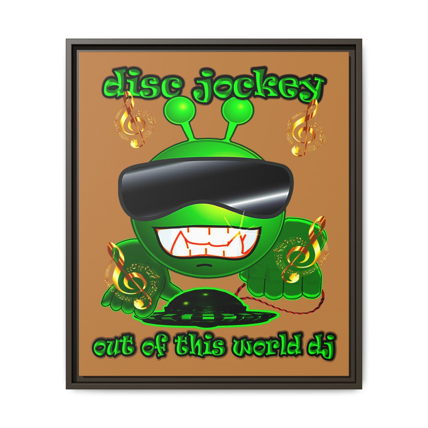 disc jockey - framed canvas art (light brown)