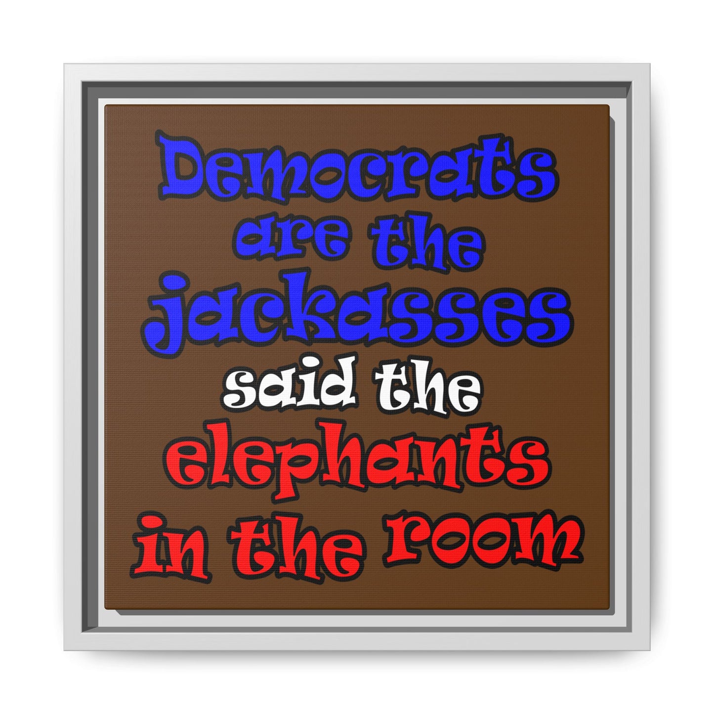 donkeys and elephants - framed canvas art (brown)