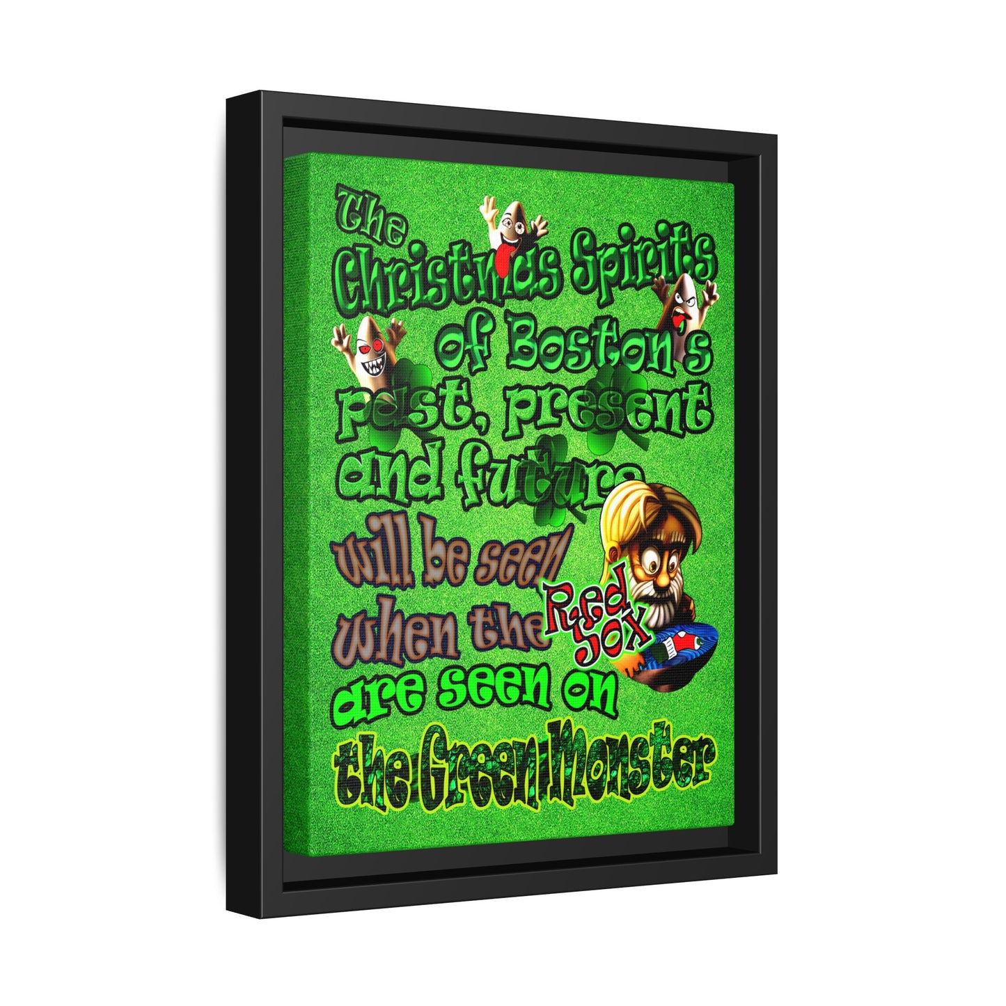 christmas spirits of boston - framed canvas art (green turf)