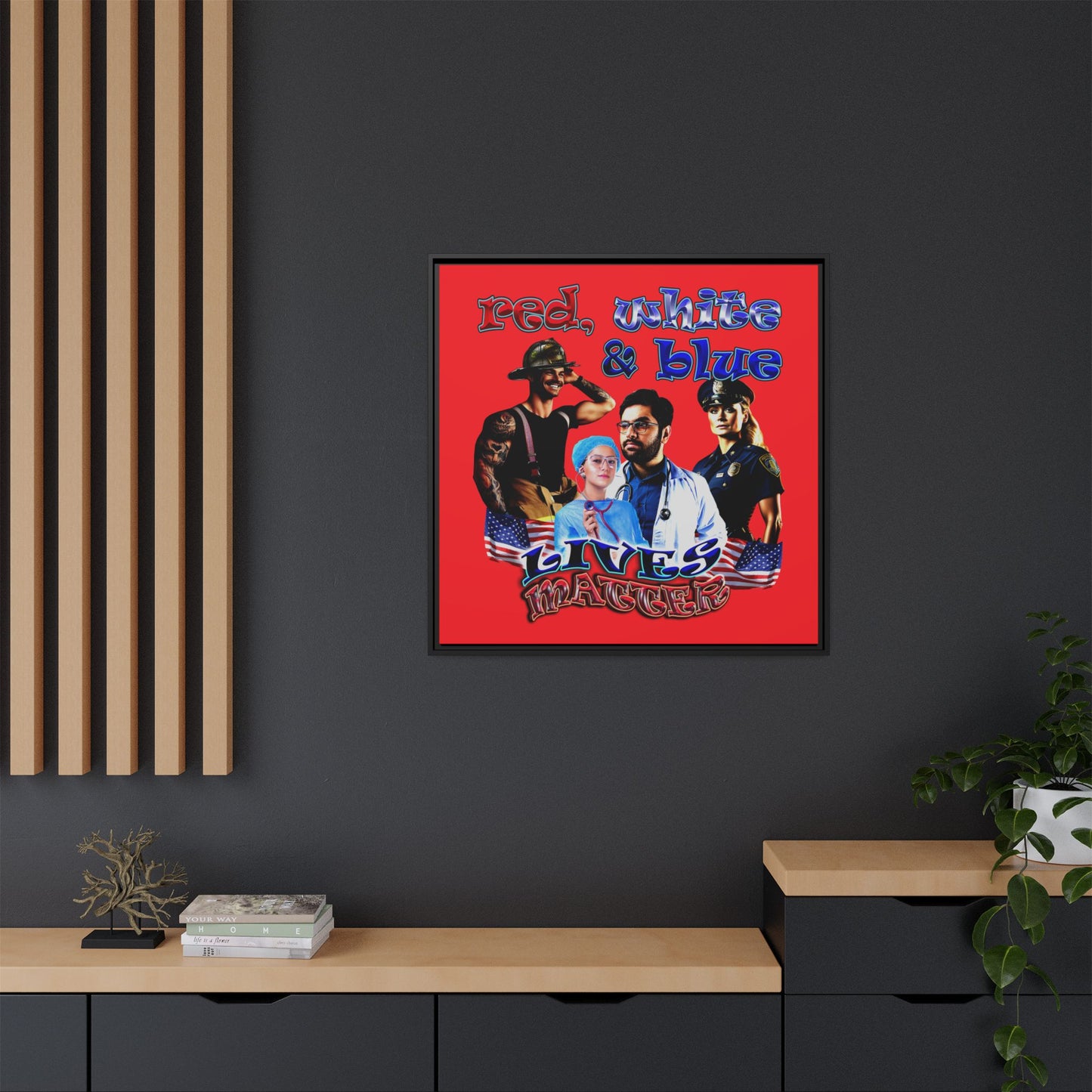 rw&b lives matter - framed canvas art (red)