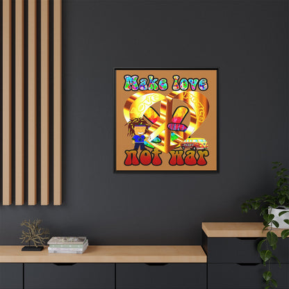 love peace - framed canvas art (light brown)