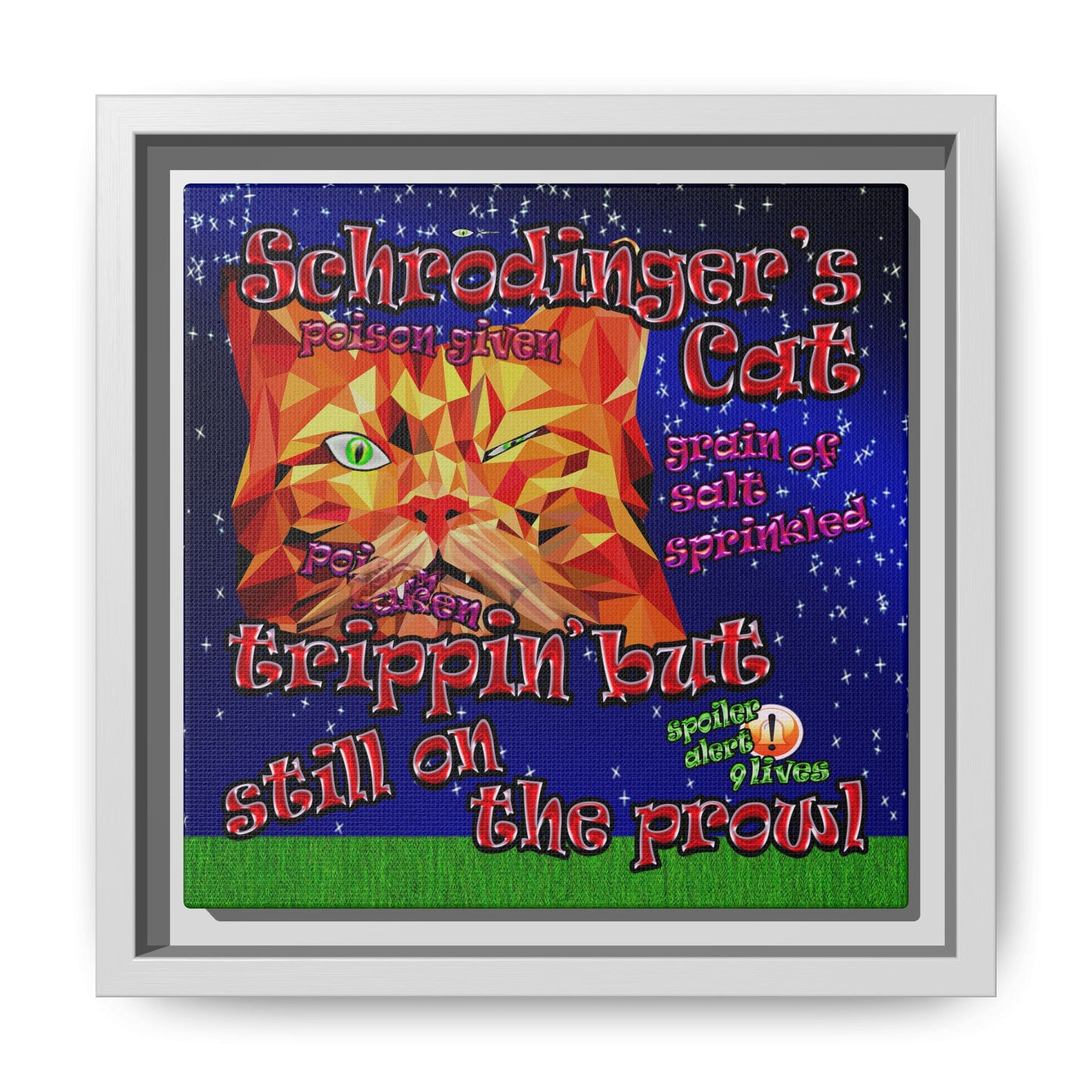 schrodinger's cat - framed canvas art ('snoops' background)