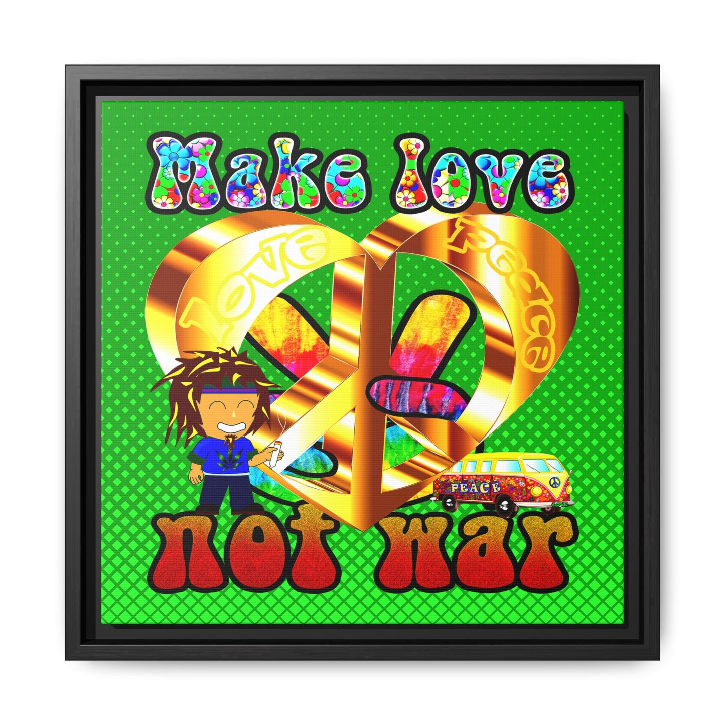 love peace - framed canvas art (logo green)