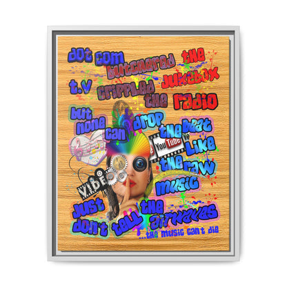 drop the beat - framed canvas art (butterscotch wood finish)