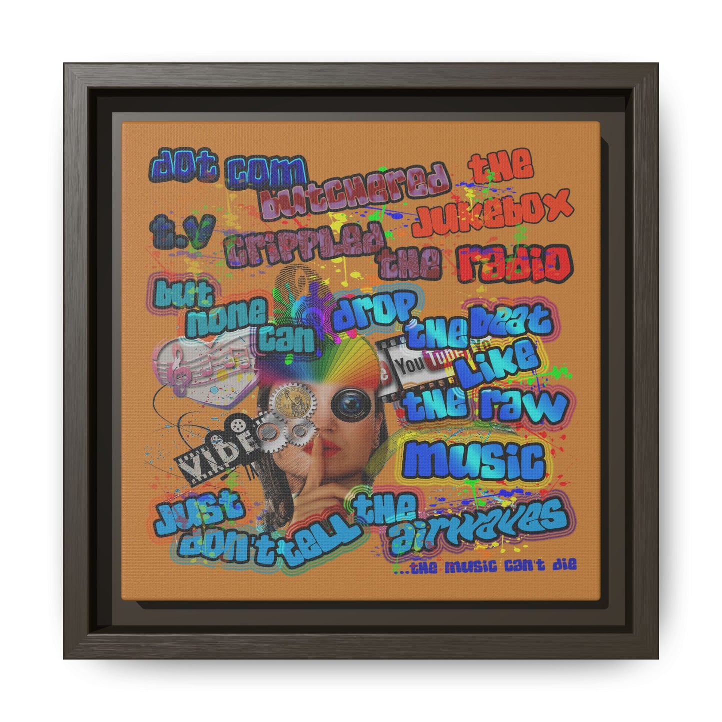 drop the beat - framed canvas art (light brown)