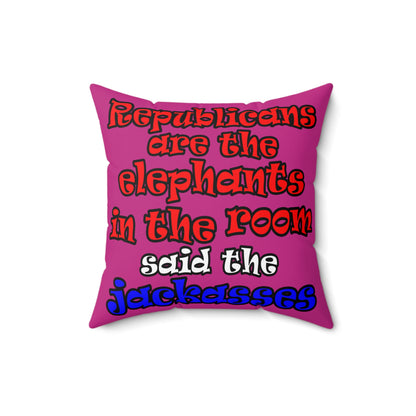 donkeys and elephants - Spun Polyester Square Pillow - (pink)