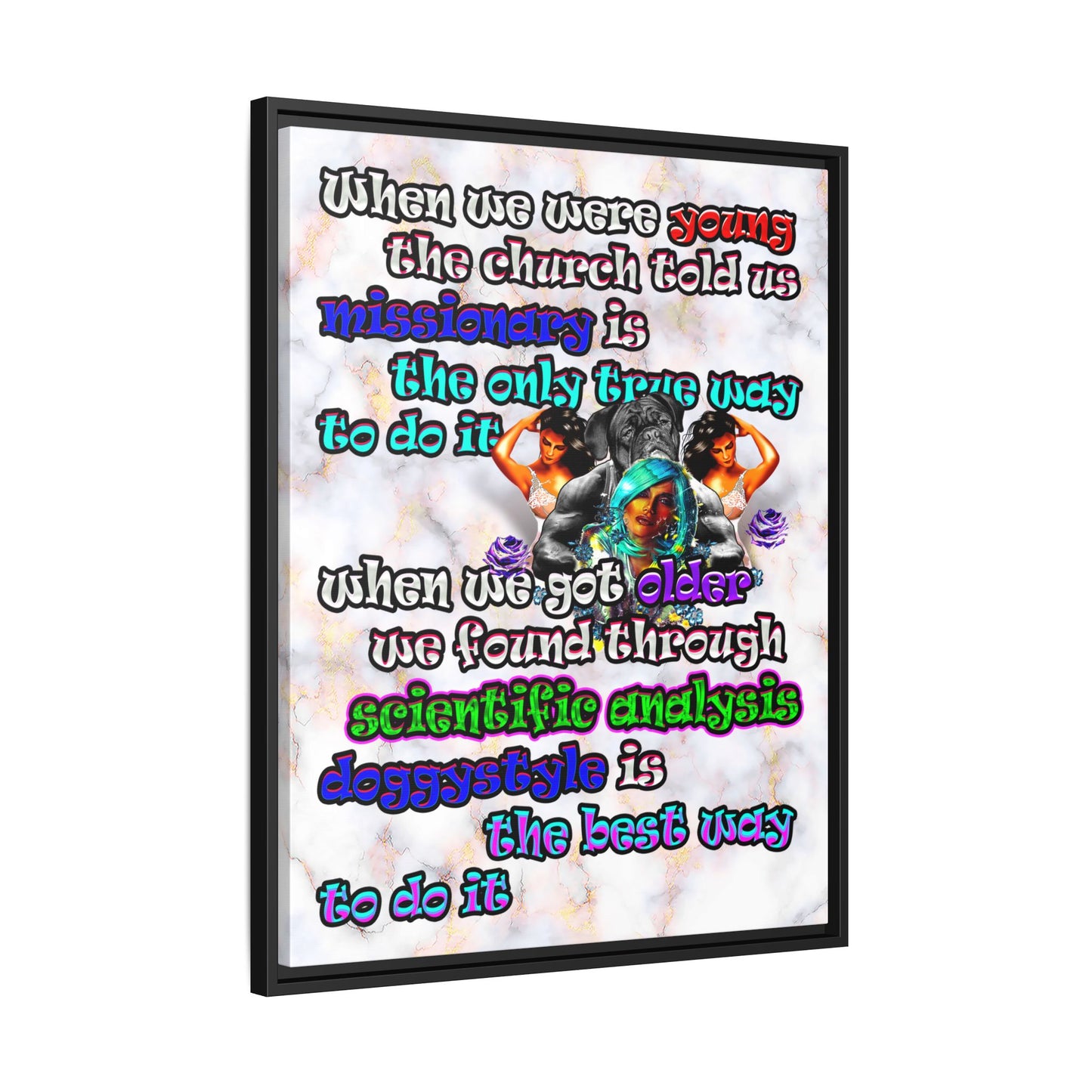 doggystyle - framed canvas art (white marble)