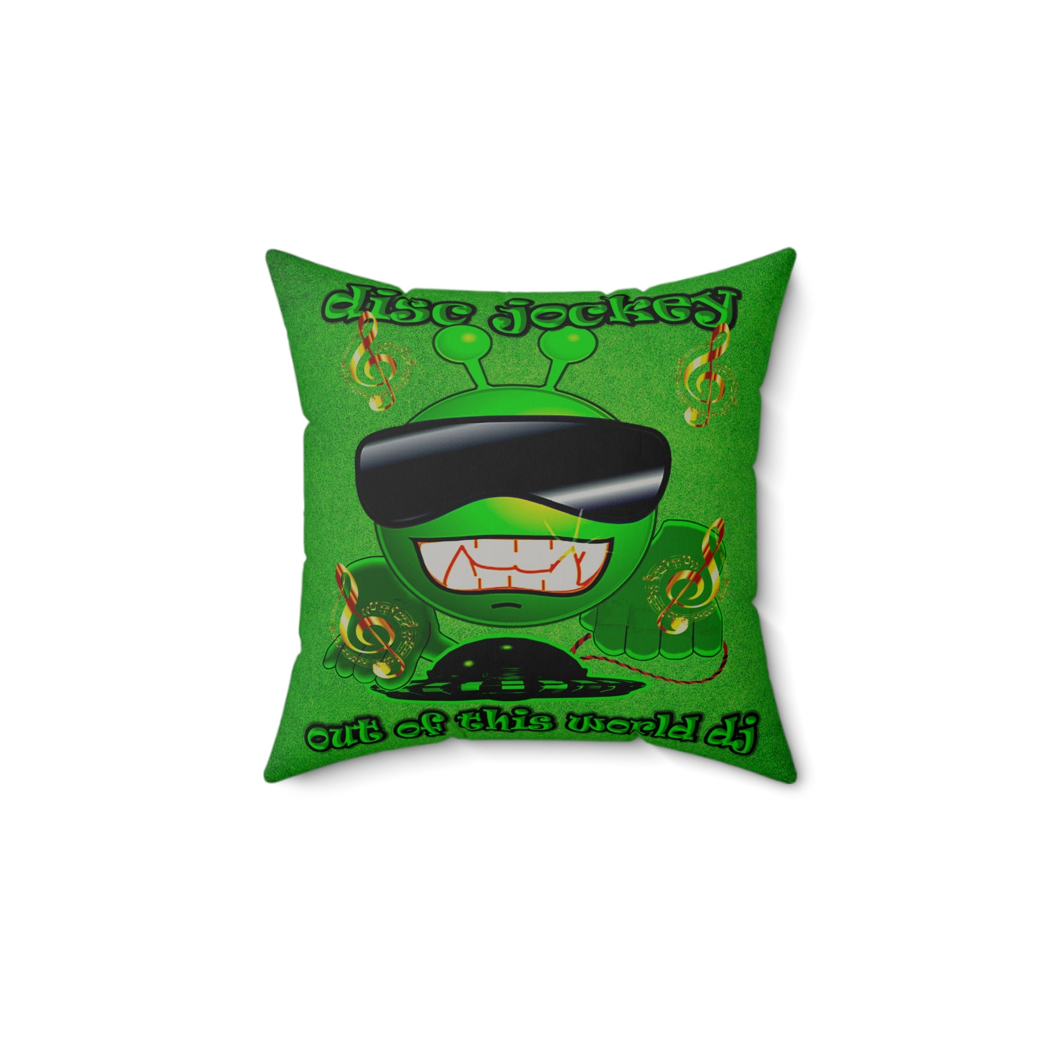 disc jockey - Faux Suede Square Pillow - (green turf)